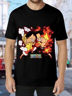 Anime Graphic Tee with Red & Yellow Characters